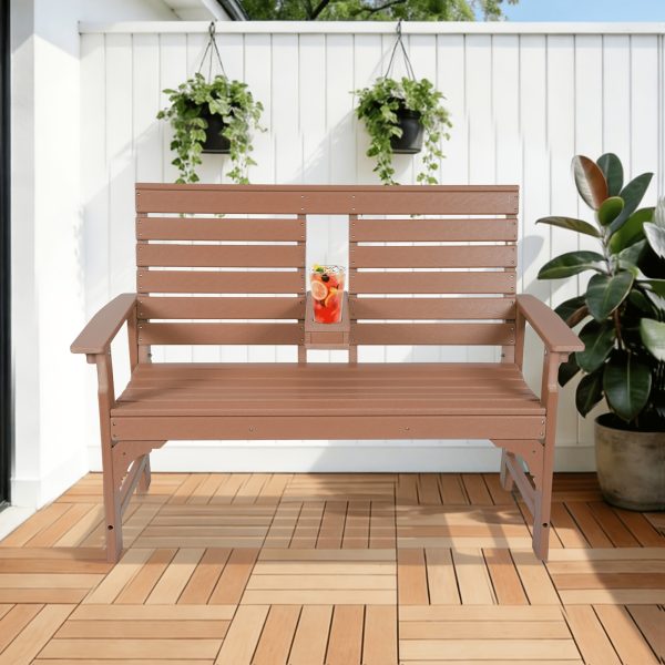 Patio Bench Designed for Two, Featuring Cup Holders And Made from HDPE, Ideal for Gardens And Porches, with Resistance to Fading And Rotting