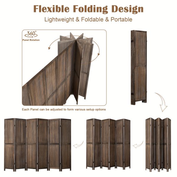product-fancy-549ff52d-153f-4ab0-aee0-2cc5934bd201 4/6 Panels Room Divider Screen - 360° Adjustable Folding Panels, 91" Handcrafted Decorative Wooden Room Divider Screen, Freestanding Divider for Room Separation, Bedroom, Living Room & Patio, White/Brown