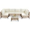 WENTUM 7pcs Outdoor Sectional Sofa Set, Boho Wicker Rattan Patio Furniture with Cushions And Table for Patio, Lawn, Backyard, Porch
