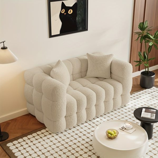 Modern Oversized 59.2" 2-Seater/80.3" 3-Seater Boucle Sofa Couch with 2 Pillows, Comfy Upholstered Sherpa Sofa, Tufted Cozy Deep Seat Cloud Couch for Living Room Apartment Office