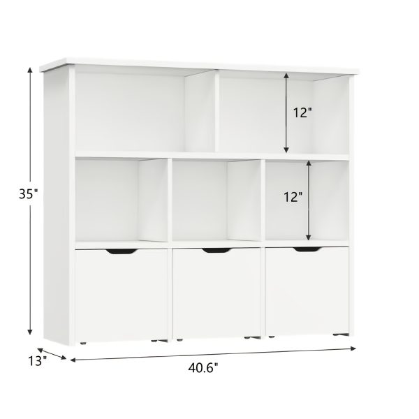product-fancy-54d93798-d1ae-49a8-bbb3-5b3ce8a92da4 Modern Bookcase with 5 Cubes, 3 Movable Drawers and Hidden Wheels | Sturdy Construction, Multifunctional Organizer with Spacious Storage, White, Freestanding for Living Room