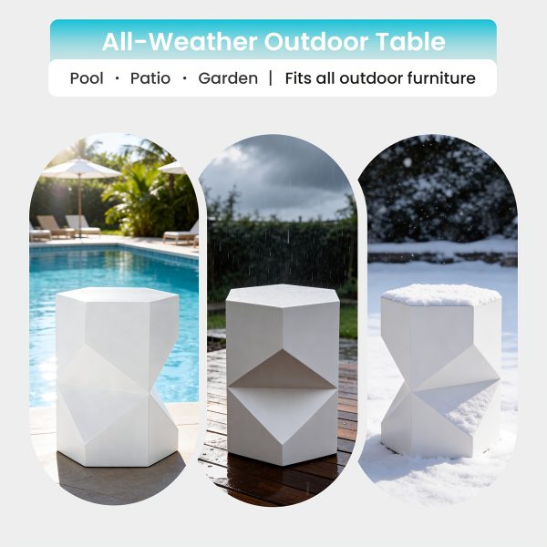 product-fancy-54e20acc-8e8a-4673-8467-5c04780ab23e 17.9” Modern Polygonal Magnesium Oxide Side Table - Space-Saving /Outdoor Accent Table with Polished Cement Top & Magnesium Frame, Suitable for Living Room, Bedroom, Balcony - White/Black/Grey Geometric End Table or Plant Stand