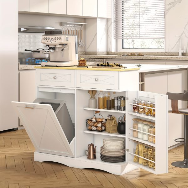 Wood Kitchen Pantry Island with Tilt-Out Trash Cabinet & Laundry Hamper - Adjustable Shelf Suitable for for, Suitable for Small Spaces, Hidden with Drawers, Tilt-Out Basket System, Space-Saving