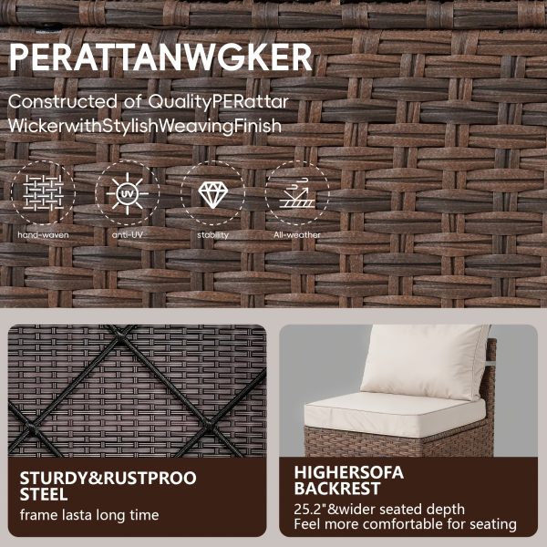 product-fancy-55386a41-fff8-4692-98eb-d22b02d5f280 RAISED Patio Furniture Set, 2piece/3piece/4piece/6piece Wicker Outdoor Patio Furniture Sets with Cushions And Coffee Table, Outdoor Sectional Boho Patio Conversation Set Sectional Sofa for Backyard, Porch, Beige/Blue
