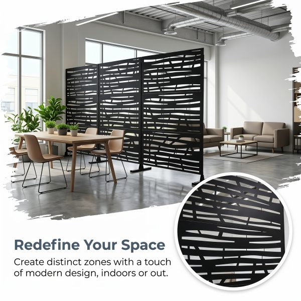 product-fancy-555eb0ad-8836-4861-8277-34ffd377ed28 Freestanding Black Metal Privacy Screen 76"x48", Bold Indoor Outdoor Decorative Fence Panel Divider for Deck Balcony Patio Backyard Lawn Garden Pool Yard Porch Front Yard Bedroom Living Room Office Studio Entryway Hallway Restaurant Decorative Fence