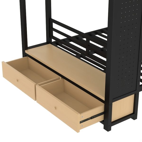 product-fancy-557d3945-9ed5-42ef-8907-7a509256ab2f BELLEMAVE Full Over Full Size Metal Bunk Bed with Storage Shelves, Drawers And Pegboard, Heavy-Duty Loft Bed with Noise-Reduced Design, No Box Spring Required, Black