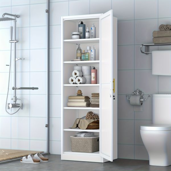 67" Tall Lockable Metal Storage Cabinet Narrow Stand-Alone Cabinet with Adjustable Shelves & Locking Door - Space-Saving Vertical Unit Suitable for Home Office, Pantry, Bathroom, Small Spaces