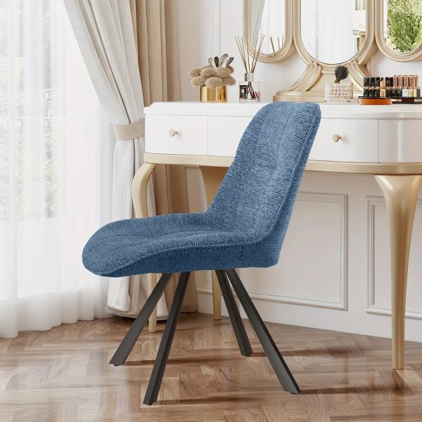 product-fancy-55c5d29b-f168-4ccb-a67d-a1071c3303d1 Vintage Swivel Accent Chair with 180-Degree Rotation, Cushioned Seat - Armless Vanity/Side Chair for Dressing Table, Bedside or Home Office - Easy Assembly, White/Blue/Brown (Black Frame, Non-Wood) - Ideal for Small Spaces & Reading Nook)
