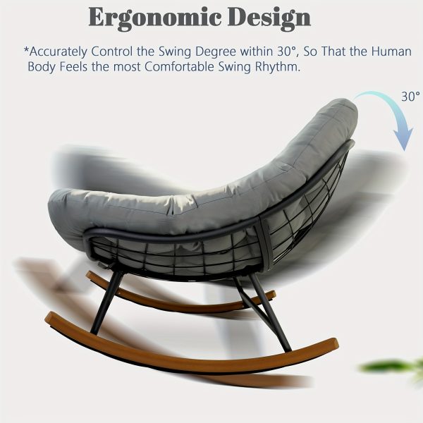 [Outdoor Rocking Chair] Outdoor Patio Rocking Chair, Oversized Papasan Rocking Chair for 2 with E-Coated Steel Frame And Thick Cushion