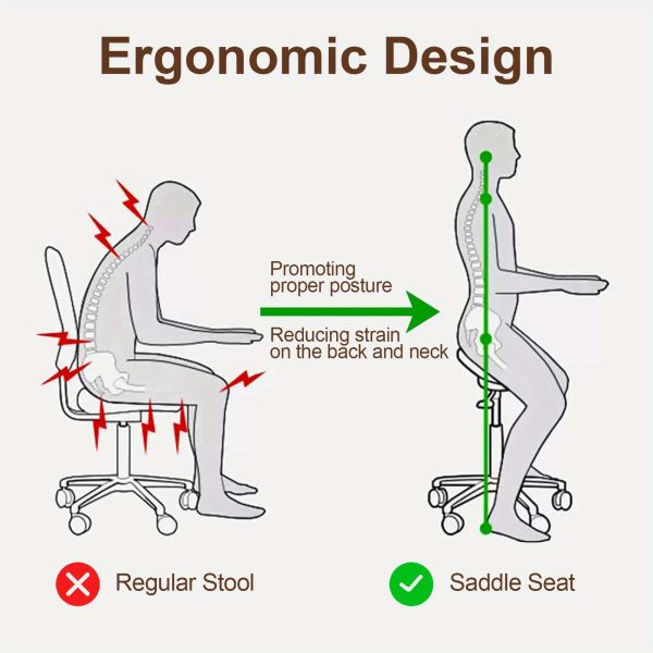 product-fancy-55ed9ee1-67ea-40f1-8eca-168b6ddb3d28 Swivel Adjustable PU Leather Chair - Ergonomic Saddle Stool with Wheels | for Drafting, Office, Clinic, Beauty & Tattoo - Metal Frame, Polished Finish, Memory Foam