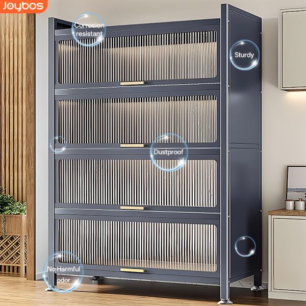 product-fancy-55f5a4fd-92ca-4fcf-a5a2-ef615c076b55 Heavy-Duty Metal Kitchen Cabinet with Transparent Acrylic Doors - Extra Tall Storage Shelf, Large Pantry Organizer for Kitchen, Living Room, Dining - Easy Assembly, No Power Needed (Grey, 57.1"H x 31.5"W x 12.6"D) - Ideal for Small Spaces