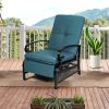 Patio Adjustable Lounge Chair, Waterproof Metal Chaise Longue With Blue Cushions, Perfect For Porch, Backyard, Pool Or Garden