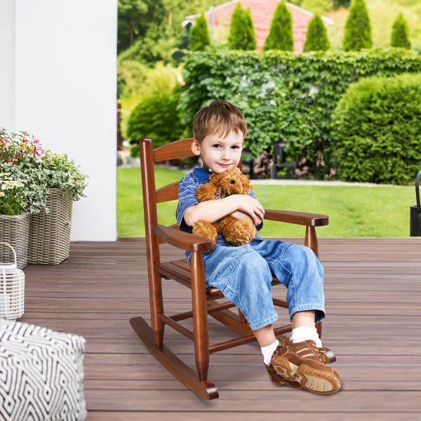 product-fancy-5629a49b-1da4-4c47-b796-a889a6c0fefb Kids Rocking Chair for 3-6 Ages, Small-Size, 14.8 X 18.5 X 22.6In, Solid Wood Material, All-Weather Wooden Porch Rocker with High Backrest, Ideal for Outdoor&Inddor, Birthday/Festival Gift for Children, Teak