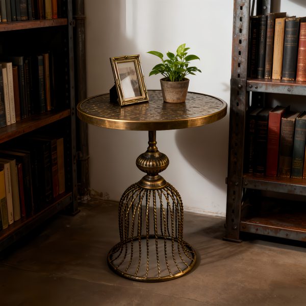 product-fancy-56639487-0020-49a9-a845-21ac88c6257b 1pc Vintage Bronze & Suitable for Name/standardAttributeName Metals Sofa Side Table - Compact Round Coffee Table for Small Spaces, Balcony, Living Room, Bedside - Iron Top & Metal Base, No Assembly Required, 40cm/14.75in Width