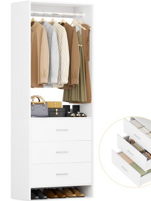 Wardrobe with 3 Drawers, 24 Inch Closet Organizer, Wooden Closet, Walk-in Closet