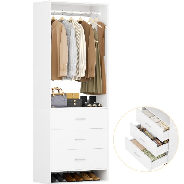 Wardrobe with 3 Drawers, 24 Inch Closet Organizer, Wooden Closet, Walk-in Closet