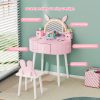 product-fancy-56754be4-a611-4da1-9010-42a74665ea8b JOYMOR Kids Vanity Set with LED Lights, Girls Vanity Set, with Touch Screen, 3 Colors Adjustment, Solid Wood Leg, Large Drawer, 2 Storage Boxes, Kids Vanity Table and Chair Set, Birthday/Festival Gift for Girls, Animal Style