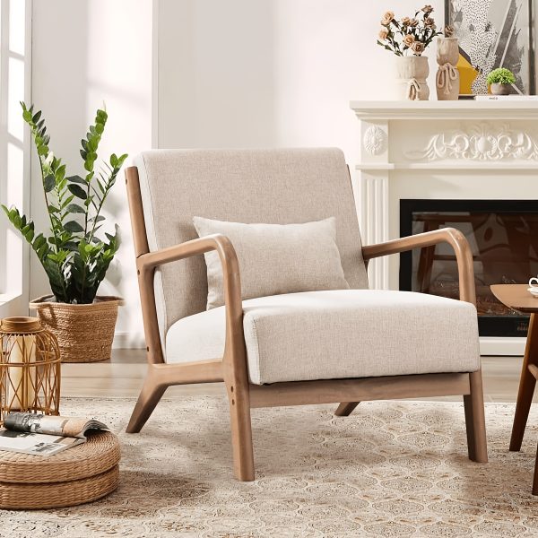 product-fancy-5676f068-65f4-4443-b428-debabd8f5aa3 Mid-Century Modern Upholstered Accent Chair with Solid Wood Frame & Extra Pillow, Linen Lounge Reading Armchair for Game & Recreation Room Furniture