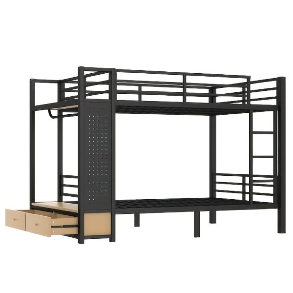 product-fancy-5681ccbd-65f1-43a5-95db-bde0d69b98e9 BELLEMAVE Full Over Full Size Metal Bunk Bed with Storage Shelves, Drawers And Pegboard, Heavy-Duty Loft Bed with Noise-Reduced Design, No Box Spring Required, Black