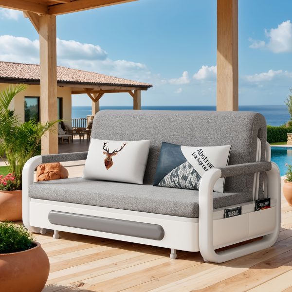 product-fancy-56847664-84a3-4089-8d0c-aa40e29c7e4c Modern Three-in-one Extendable Sofa Bed, Equipped With 2 Throw Pillows And A Solid - Wood Storage Box, Suitable For Patios And Living Rooms