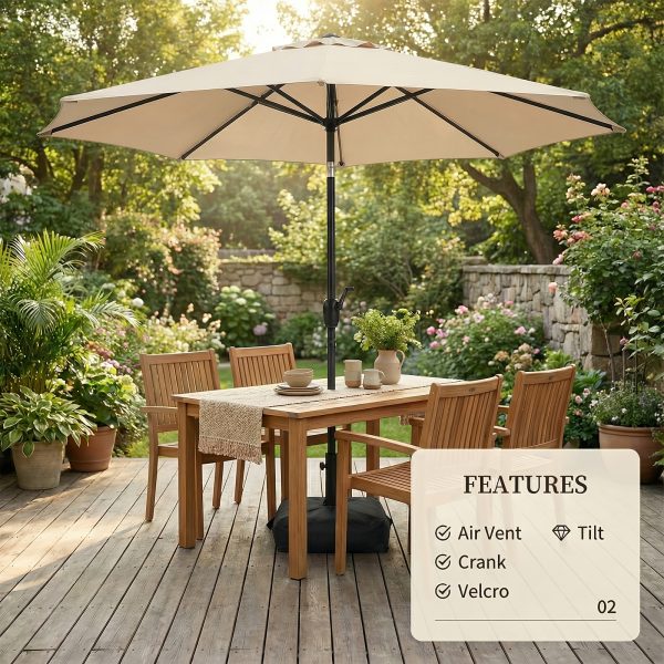 [9ft Polyester Patio Umbrella] 9ft Polyester Patio Umbrella with Base | Outdoor Market Umbrella with Ventilation, Suitable for Pool, Garden, Backyard, Deck, Christmas & Halloween