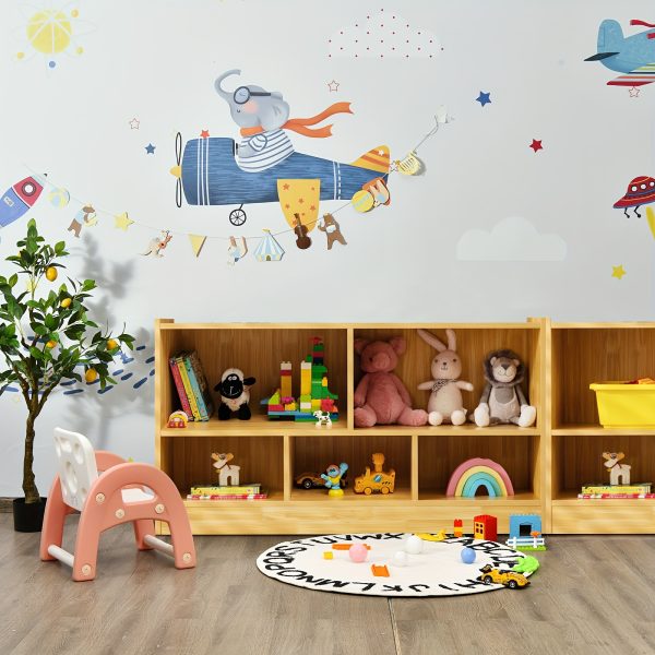 Beige Wooden Storage Cabinet with 2 Shelves And 5 Cubes., Storage Box