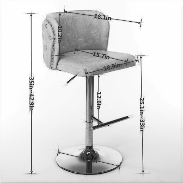 product-fancy-56ad4b74-5b45-4426-87c9-61fa22dc9565 Set Of 2 Modern Swivel Bar Stools, Adjustable Height Counter Height Stools with Tufted Button Back & Nailhead Trim, Luxury Barstools with Golden Metal Base for Kitchen Island & Home Bar