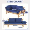 Outdoor Seating Arrangement Featuring a Wooden Sofa Bed with Adjustable Settings, Complete with Plush Cushions, Ideal for Two Individuals, Perfect for Small Spaces Like Balconies, Backyards, Or by The Pool