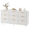 Bedroom Dresser with 9 Drawers, 57" Wide Modern Chest of Drawers, Wooden Dresser TV Stand, Wood Closet Clothes Storage Organizer for Living Room, Hallway, Natural Oak