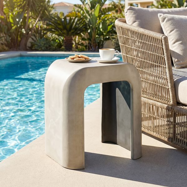 product-fancy-577b3afe-ce95-4071-8352-a72a04398f8a 17.7" U-Shaped Magnesium Oxide Side Table, Modern Curved End Table In Grey Or White - Sculptural Accent Table For Living Room, Bedroom, Balcony - Plant Stand, Nightstand