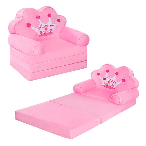 product-fancy-57899e7f-15cb-41e2-92e0-18f482148281 Kids Sofa Princess Crown Pink - 2-in-1 Flip Open Kids Couch & Lounger | Machine Washable Plush Cover & Certified Safe Foam | Dreamy Reading Nook Chair For Girls