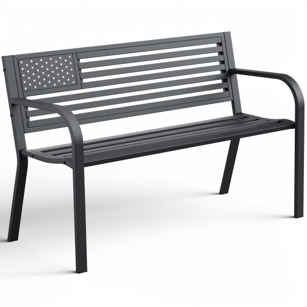 product-fancy-57b4a255-d22e-4ec4-b020-5ccb4e68acc5 47-inch Pure Iron Casual Bench, Equipped with Ergonomic PVC Mesh Backrest, Non-slip Chair Legs And All-weather Design, Suitable for Outdoor, Garden, Yard And Poolside Areas