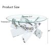 product-fancy-581c1653-f63d-4927-b715-c6ba0a777595 Modern Round Glass Coffee Table 33.4", Clear Tempered Glass Top with White Patterned MDF Legs, Stable Load Bearing 130 Lbs, Unique Contemporary Center Table for Living Room, Dining Room, Apartment, Easy Assembly In 10-15 Minutes.