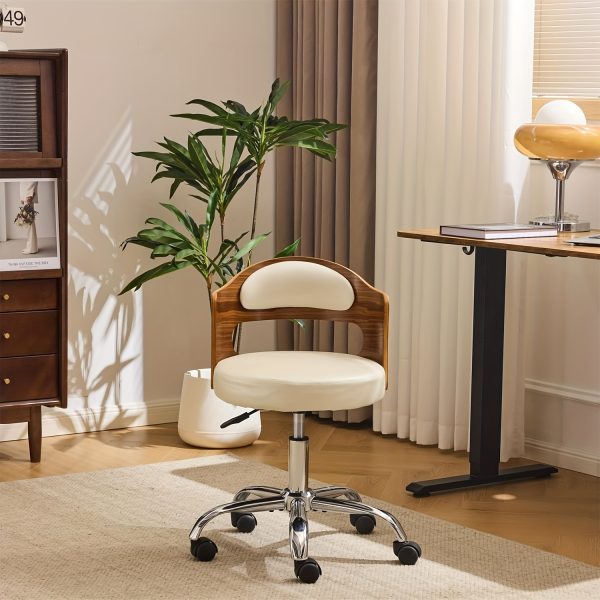 product-fancy-58307e03-5a58-4e83-b3c1-f723c2b6aea7 Bonnlo Adjustable Height Home Office Chair - Armless Swivel Desk Chair with Manual Height Adjustment, Curved Walnut-like Backrest, White & 5-Star Base-Like Stability (No Wheels) for Small Spaces, Study, Computer Desk - Space
