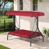 3 Person Patio Porch Swing Outdoor Converting Swing Glider Hammock with Adjustable Canopy, Cushions for Outside Backyard, Garden (Pillow Not Included)