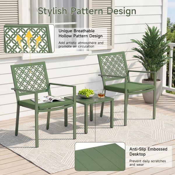 3pcs Outdoor Bistro Set, Stackable Metal Steel Outdoor Table And Chairs, Waterproof Rustproof Patio Furniture Conversation Set for Porch Garden Balcony Backyard, Sage Green