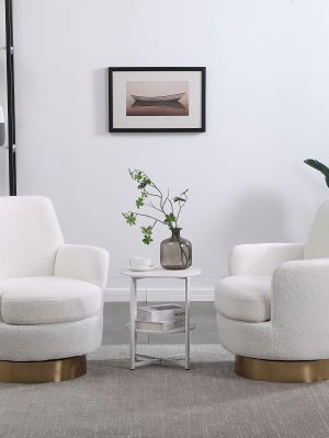 360° Rotatable Bedroom Comfort Cinema Chair with Golden Stainless Steel Base Circular Bar Stool ( Set Of Two)