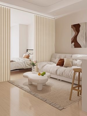 1pc Partition Curtain Folding Retractable Partition Curtain Elegant Stylish Fabric Screen Room Sleep Area Divider Study Space Zoning Essential Foldable Storage with Hooks Space Saving Multi-Purpose Mother Must-Have