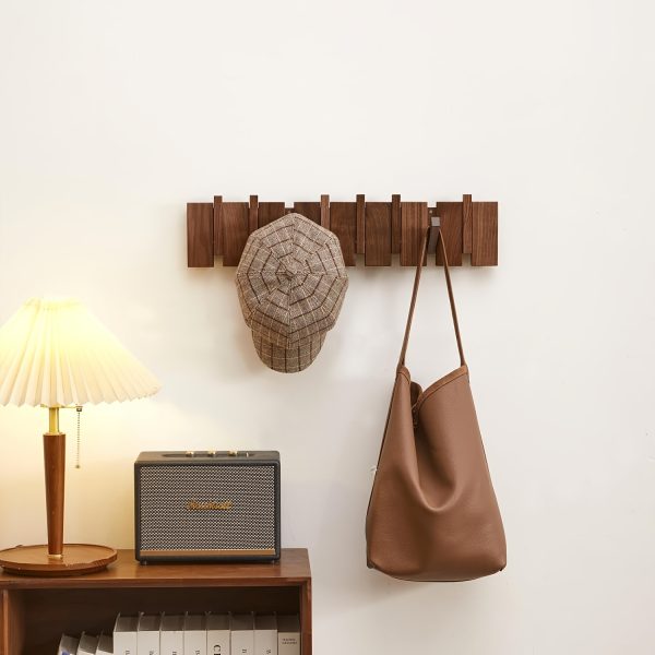 Modern Walnut Wooden, with 4/6/8/10/12 Hooks, Coat Rack, Hooks, Wall Mounted, Accordion, Entryway, Bedroom, Bathroom, Solid Wood, Smooth Polishing, Stable Adhere, Holds 22 Lbs, Floating Shelves
