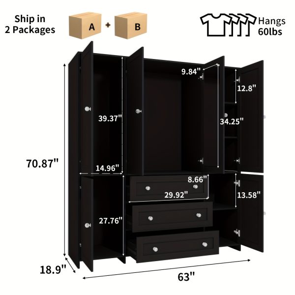 product-fancy-59163ea3-178d-4241-9e01-af63679a83c3 31.5"/47"/63" Large Wardrobe Armoire Closet with Hanging Rod, Mirror And Doors, Drawers & Shelves, for Bedroom