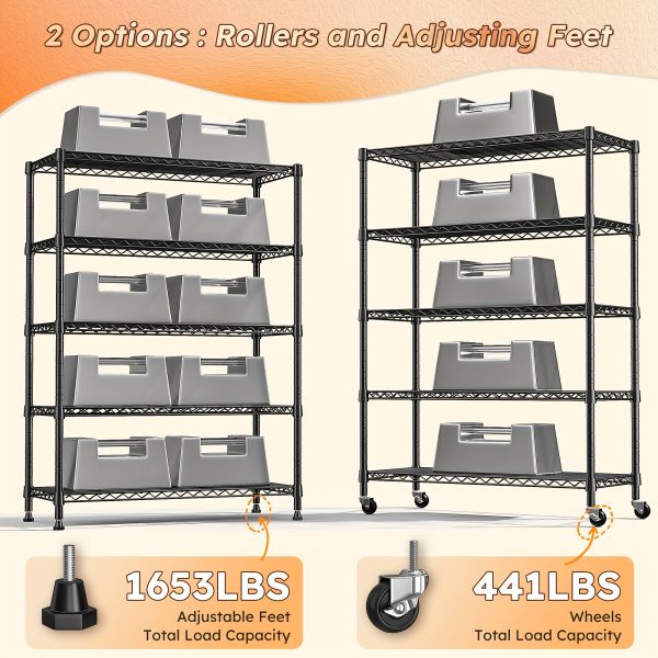 product-fancy-5932de65-c34b-487a-814e-97a453485a27 73.6 Inches High Wire Shelving on Wheels, Deep Storage Shelves with Mobility, 73.6 Inches High Metal Shelving Unit with Adjustable Five Tiers, Robust Metal Shelves for Storage