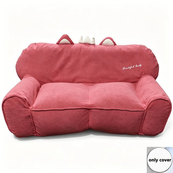 product-fancy-59610ed4-c9fa-463b-beac-345be2b8350e-1 1pc Cute Creamy Style Double Lazy Bean Bag Sofa Cover Balcony Living Room Game Figure Room Decoration, Reading Corner Decoration Double Lazy Sofa Cover