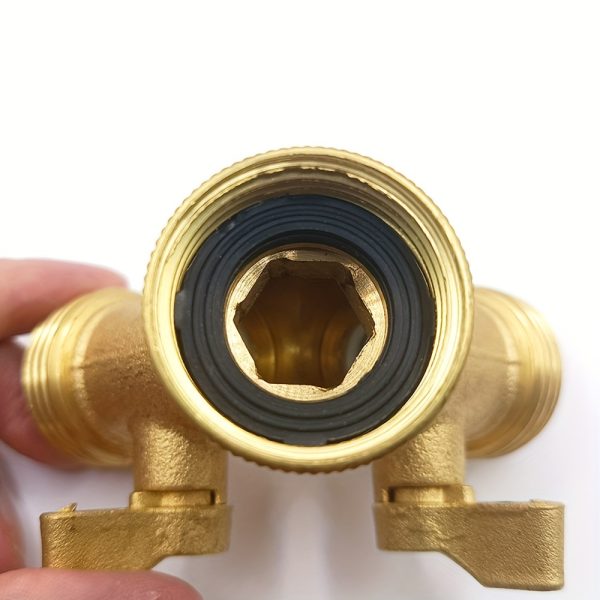 A Solid Brass Heavy-Duty Dual-Direction Y-Shaped Water Faucet Diverter, Weighing 166G, Made of Brass, Featuring a Garden Hose Splitter with Two Outlets And a GHT 3/4 Connector Valve, Includes Two 3/4" Waterproof Washers