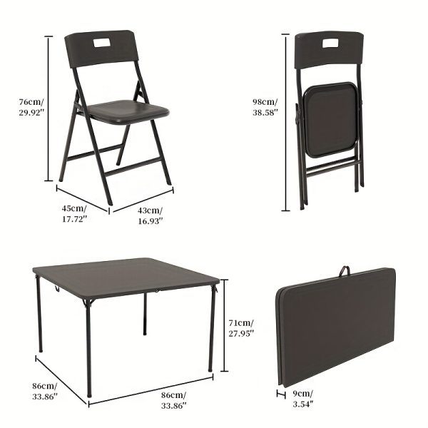 5pcs Card Table And Chairs, Portable And Foldable, 34-inch Plastic Folding Dining Table with Chairs Set Of 4 for Outdoor, Parties, Events, Picnic, Camping, And Game, Black