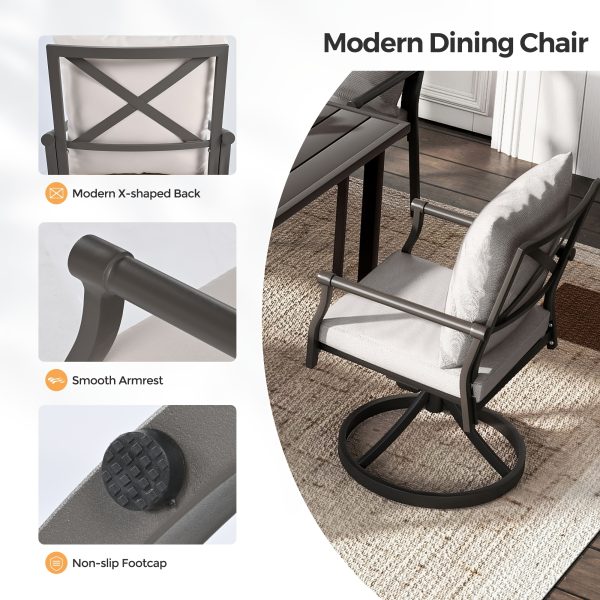 9pcs Outdoor Dining Arrangement - Patio Set for 8 People. Comes with 1 Rectangular Table And 8 Swivel Chairs with Cushions, Suitable for Lawn And Garden