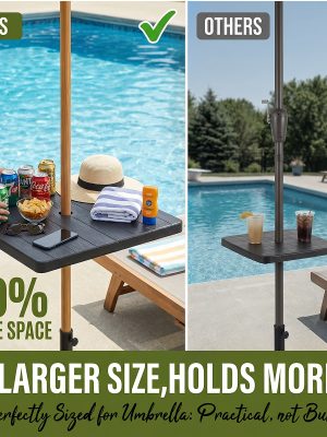 20'' Adjustable HDPE Table Top Umbrella Tray, Fits 1.5in Patio Umbrella Pole, Black Umbrella Table for Lawn, Deck, Garden, Backyard & Pool Use