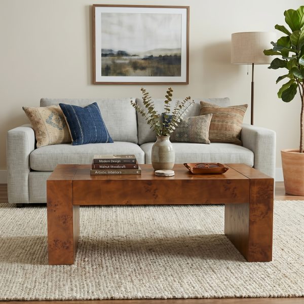 product-fancy-59c65a31-f157-4b6b-aac2-7d6c44309e0f Modern Burl Wood Finish Coffee Table Suitable for Living Spaces, Minimalist Rectangular Center Table with Brushed Block Legs & Density Board Top, Sturdy /Outdoor Furniture for, Balcony, Entryway - Assembly