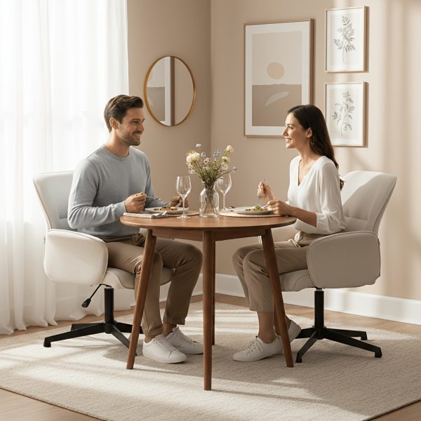 product-fancy-5a01ea0a-6b8a-4a0f-93b0-695dd3b69ce1 Homy Casa Beige Upholstered Chenille Dining Chair, Side Chair, Swivel Adjustable Height Accent Chair Featuring Padded Arms And Iron Legs, Modern Design Suitable for Cafe, Kitchen, Dining Room, Available in Single Piece Or Sets of 2 Or 4