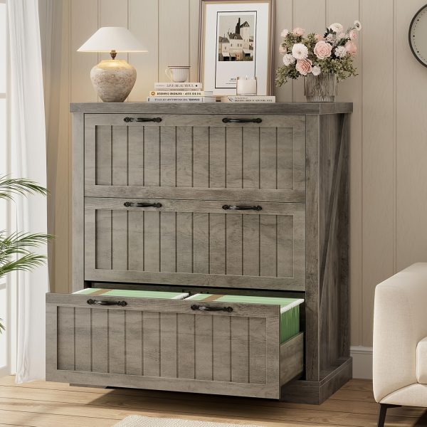 A Rustic Sideboard Storage Cabinet Featuring Three Wooden Drawers, Designed for Multiple Uses. This Stylish File Cabinet Serves As Accent Furniture Suitable for The Living Room, Entryway, Home Office, Or Kitchen, Available in White, Brown, And Grey