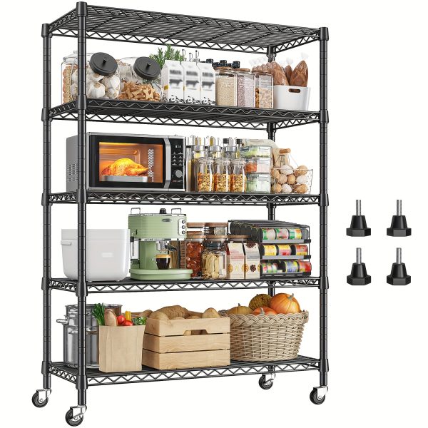 product-fancy-5a56841b-53d4-4b43-9a02-b8de30290c59 73.6 Inches High Wire Shelving on Wheels, Deep Storage Shelves with Mobility, 73.6 Inches High Metal Shelving Unit with Adjustable Five Tiers, Robust Metal Shelves for Storage